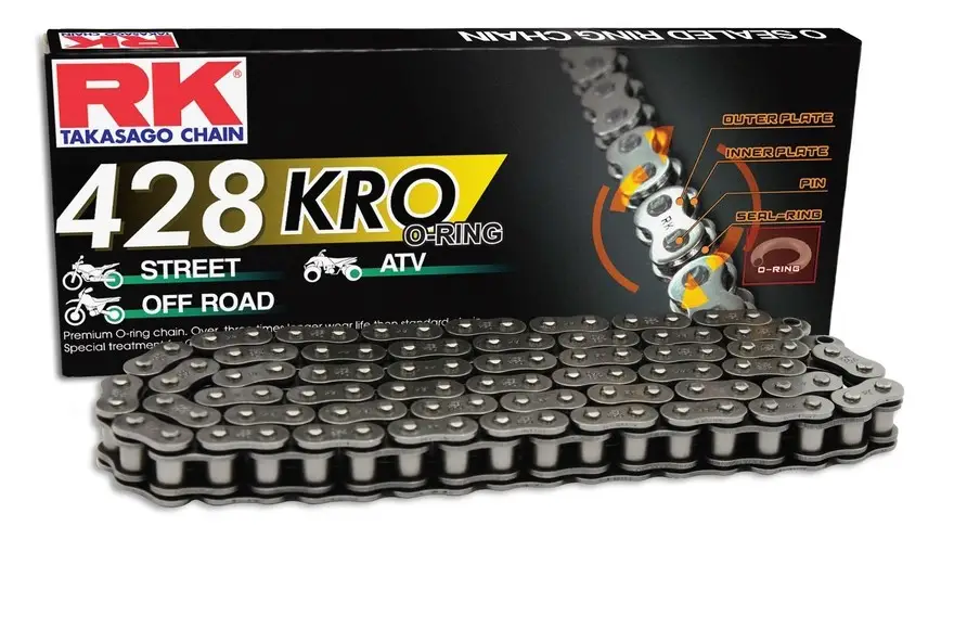 Akční Nabídka RK hnací řetěz 428KRO-140 (O-kroužek) nýtovací spojka (CLF) v sadě barva STANDARD (objem: do 250 ccm)