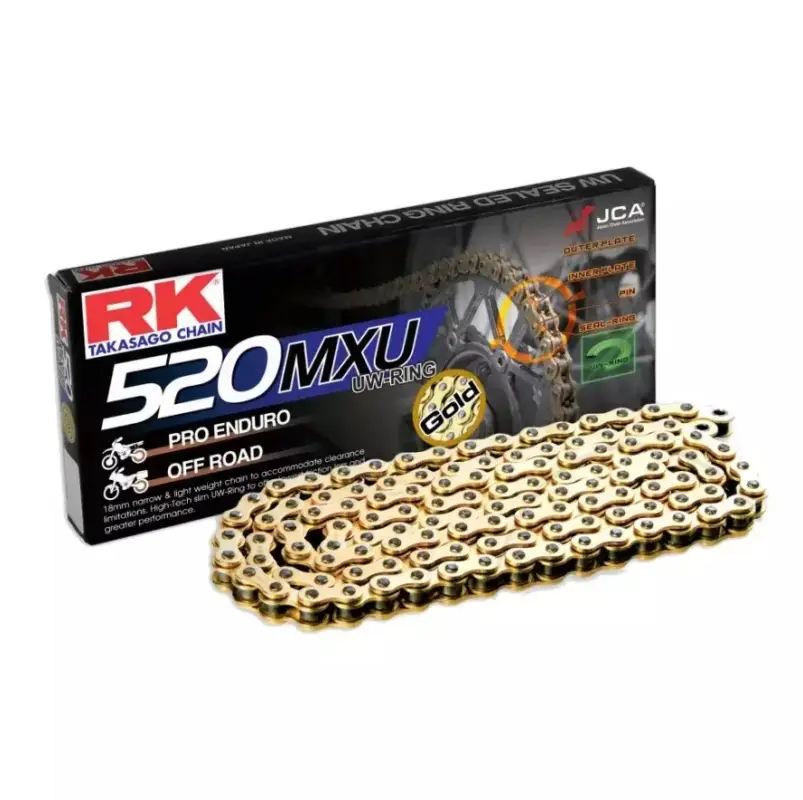 Expresní Doručení RK hnací řetěz (ENDURO) GB520MXU-120 (UW-RING) nýtovací spojka (CLF) v sadě barva zlatá (objem: do 500 ccm)