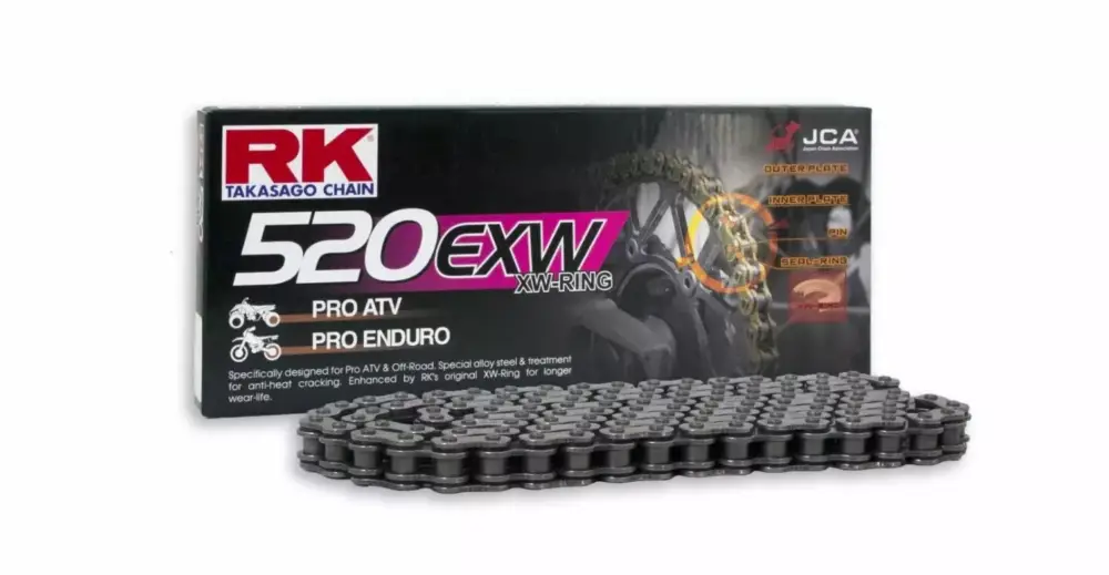 Jen Po Omezenou Doba RK hnací řetěz 520EXW-128 (XW-RING) nýtovací spojka (CLF) v sadě barva STANDARD (objem: do 750 ccm)