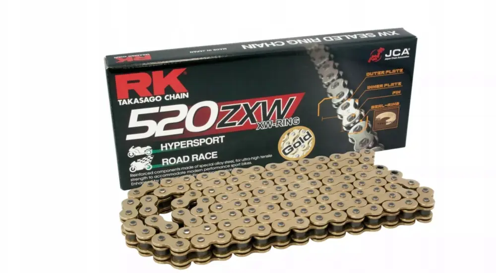 Nejlepší Cena RK hnací řetěz GB520ZXW-120 (XW-RING) nýtovací spojka (CLF) v sadě barva zlatá (objem: do 1200 ccm)