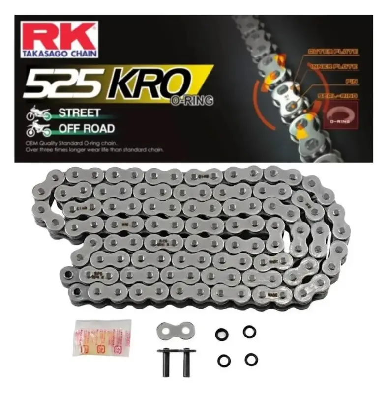 Pouze Dnes RK hnací řetěz 525KRO-124 (O-kroužek) nýtovací spojka (CLF) v sadě barva STANDARD (objem: do 800 ccm)