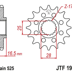 Speciální Cena JT řetězové kolečko přední 2147 15 KTM 950/990/1050/1090/1190/1290 03-24 (214715JT) (řetěz 525)