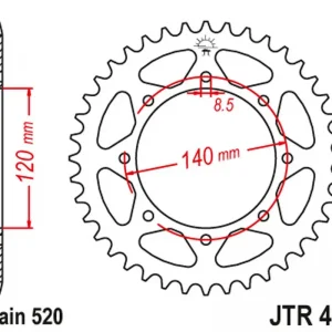 Akce JT zadní řetězové kolečko 491 47 KAWASAKI KLE 500 '97-'05 (+1) (49147JT) (řetěz 520)