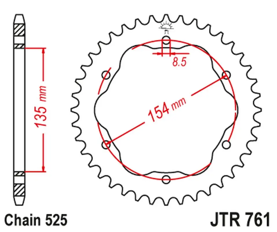 Výhodná Nabídka JT zadní řetězové kolečko 4522 38 DUCATI MONSTER 1200/S '14-20, PANIGALE 1103 '18, PANIGALE 1199/1299 '12-19, DIAVEL 1198 '11-18 (potřebný adaptér JTA760B nebo JTA770B) (JTR761.38) (řetěz 525)