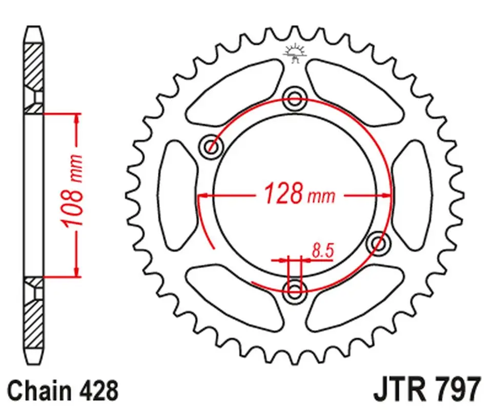Speciální Cena JT zadní řetězové kolečko 4488 57 KAWASAKI KLX 125 '03-06, SUZUKI DR-Z 125 '03-20 (448857JT) (řetěz 428)