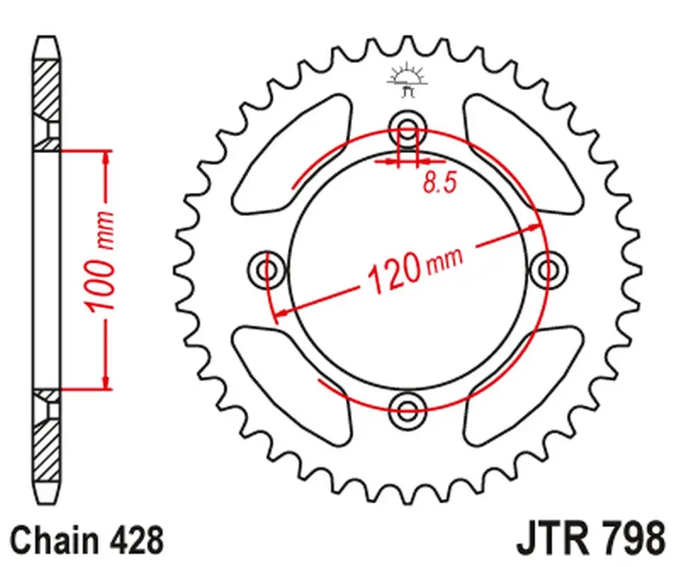 Vrácení Zdarma JT zadní řetězové kolečko 798 54 SUZUKI RM 80 '83-01, YAMAHA YZ 85 '02-24 (79854JT) (řetěz 428)