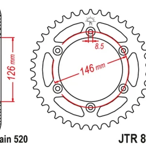 Akční Cena JT zadní řetězové kolečko 808 53 SUZUKI RM 125 '80-91, '06-12, RMX 450 '10-19 (80853JT)