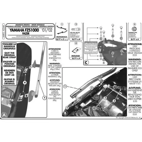 KAPPA nosič zadního kufru YAMAHA FZS 1000 FAZER (01-05) ( bez plotny ) Tovární Cena