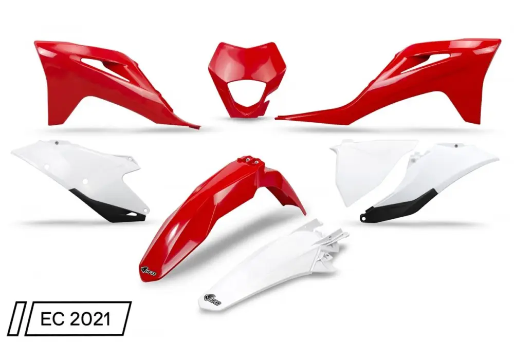 Značkový UFO kompletní sada plastů GAS GAS EC / EC-F 250 / 300 / 350 21-23 s krytem světla barva OEM (červená/bílá)