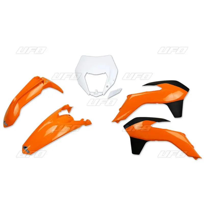 Výhodná Nabídka UFO kompletní sada plastů KTM EXC/EXCF 14-16 s krytem světla barva OEM 14 (oranžová/bílá/černá) (KT524E999)