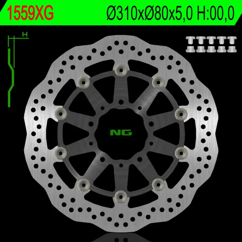 Víkendová Akce NG přední brzdový kotouč KAWASAKI Z 1000 ABS 15-17, Z 1000 15-17, ZX6R 13-17, Z800 12-18, GTR 1400 07-18, ZZR 1400 06-18 (310X80X5mm) WAVE plovoucí (střed hliníkový)