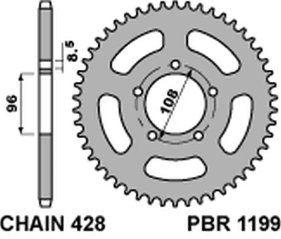 Tovární Cena PBR řetězové kolo zadní 1199 49 C45 MZ 125 RT/SM (řetěz 428)